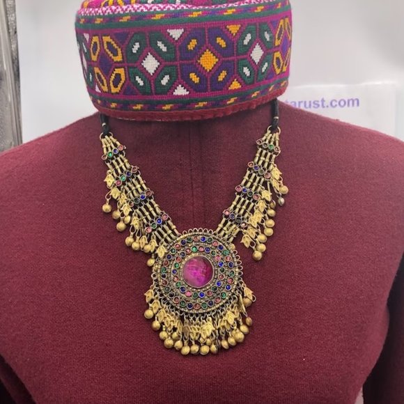 Handmade Afghan Heavily Embellished Necklace, Afghan Pendant Style Necklace - Picture 1 of 10
